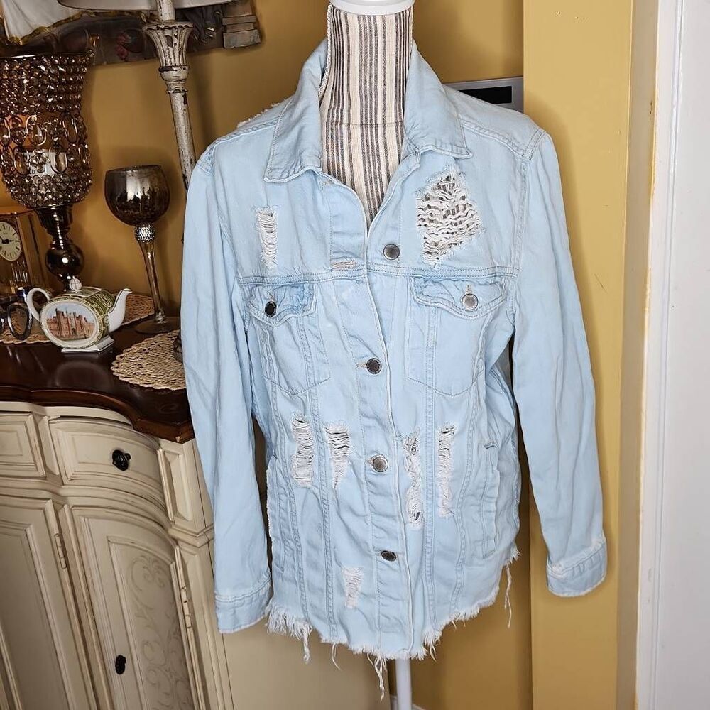 Divided distressed light wash denim jacket women's size 10